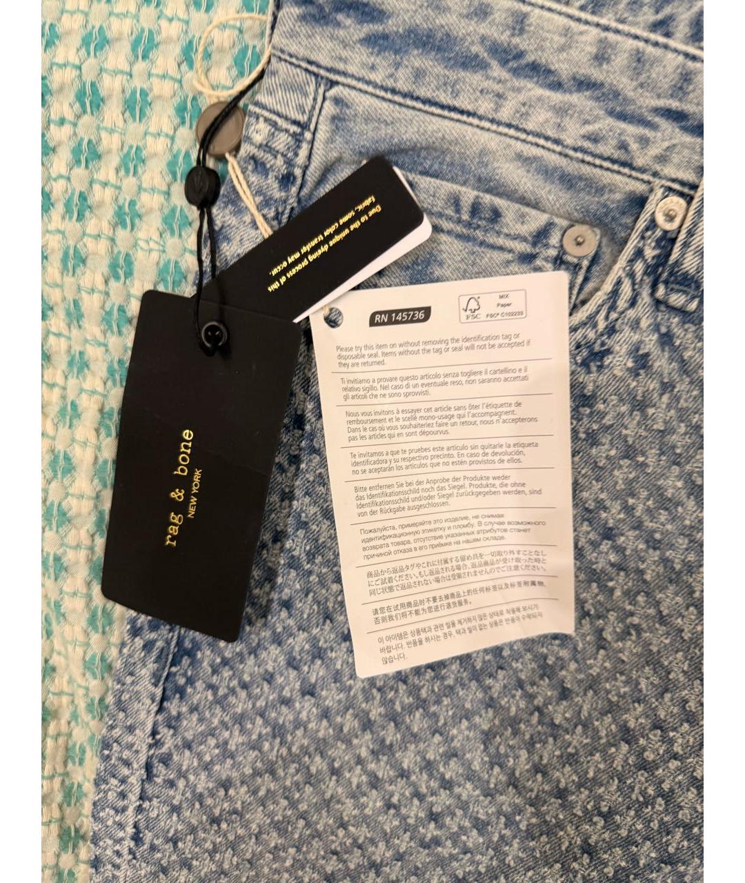 RAG & BONE Голубые хлопковые прямые джинсы, фото 4