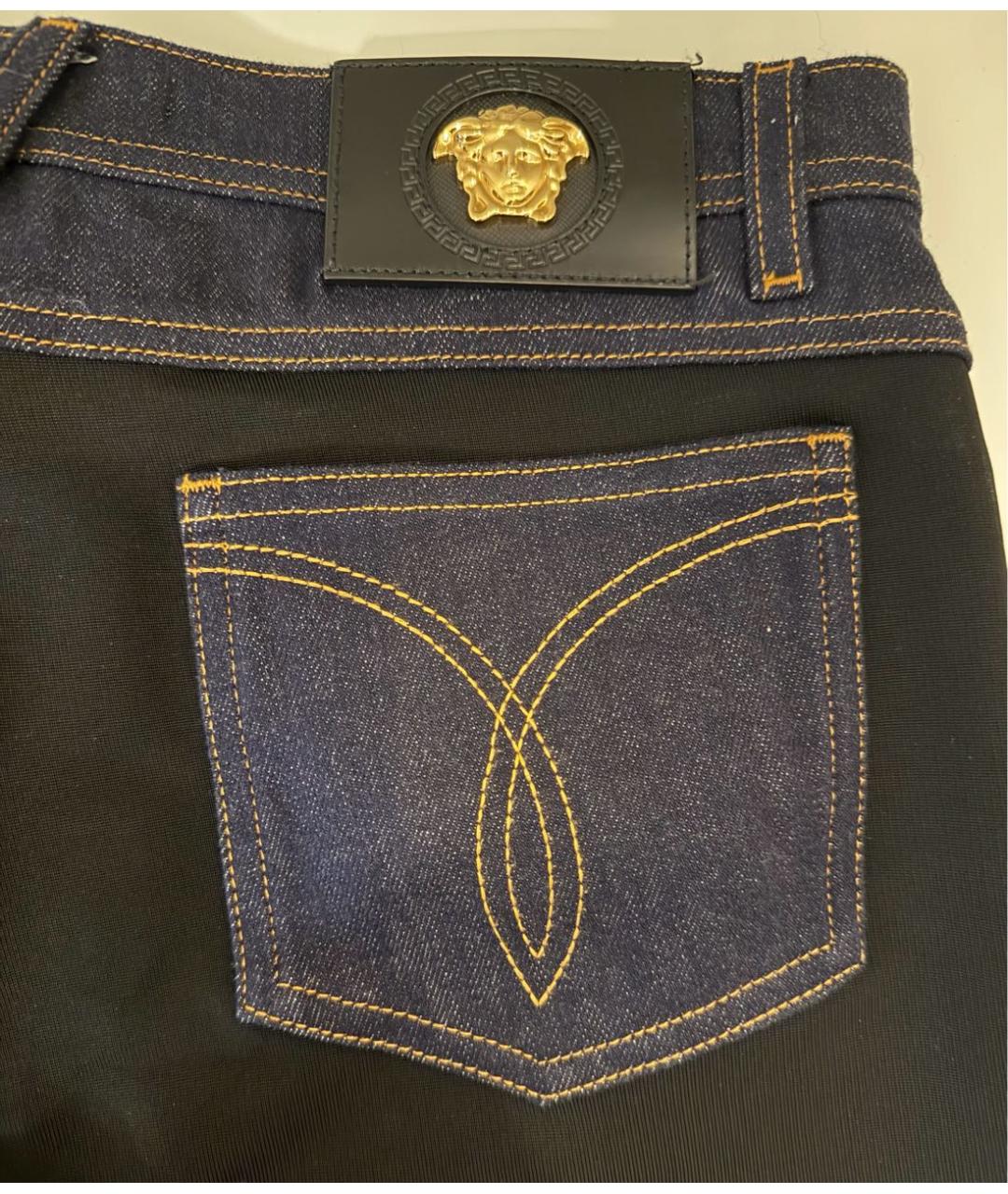 VERSACE Темно-синие хлопко-эластановые джинсы слим, фото 3