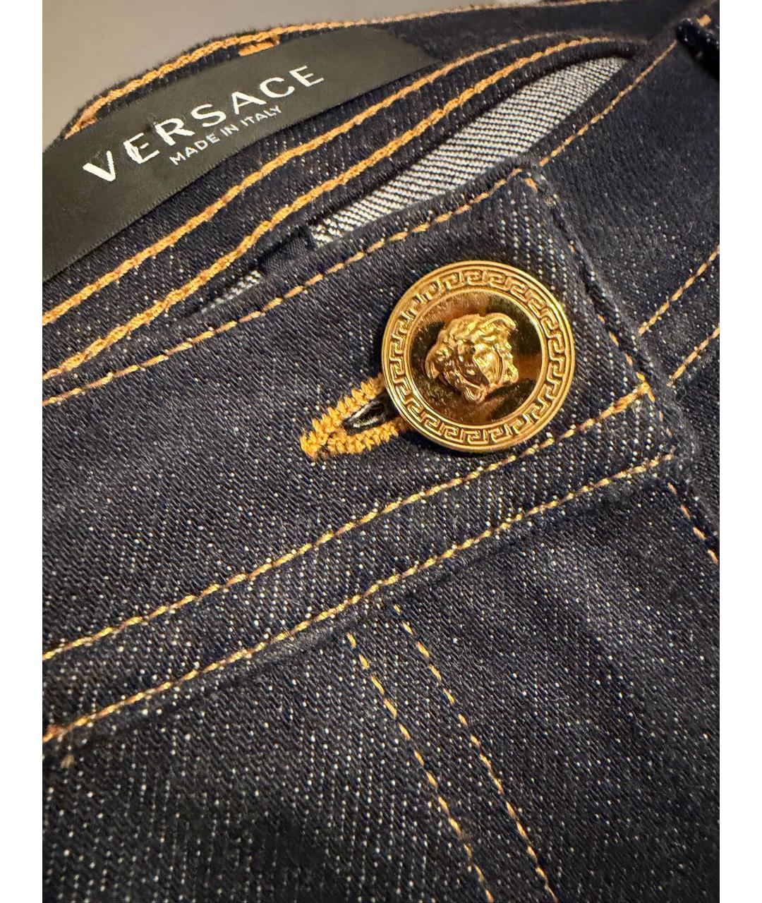VERSACE Темно-синие хлопко-эластановые джинсы слим, фото 5