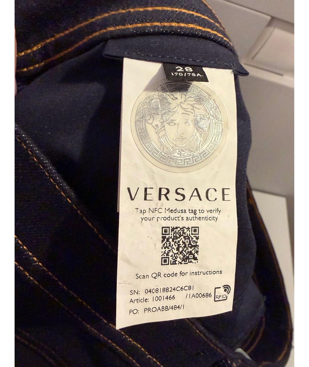 VERSACE Темно-синие хлопко-эластановые джинсы слим, фото 4