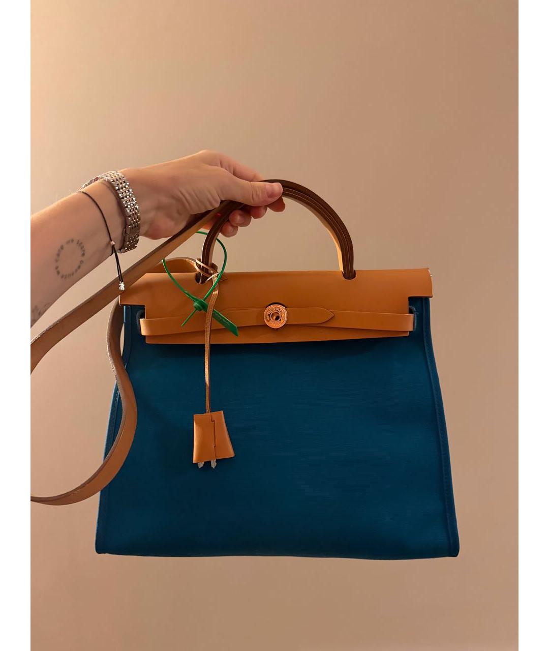 HERMES Бирюзовая тканевая сумка через плечо, фото 3