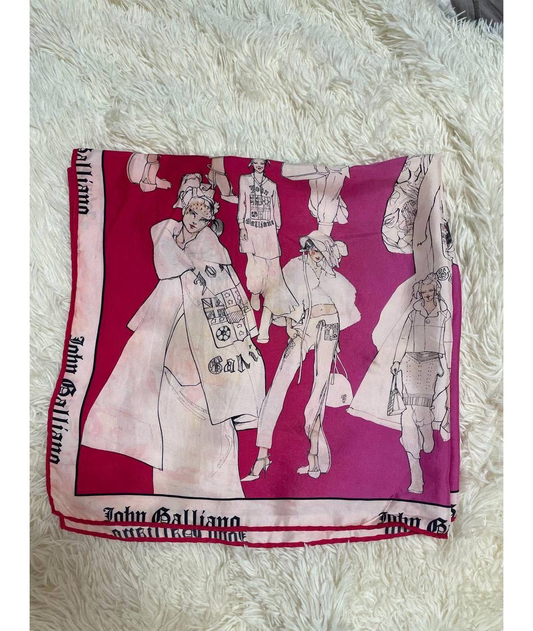 JOHN GALLIANO Розовый шелковый платок, фото 4