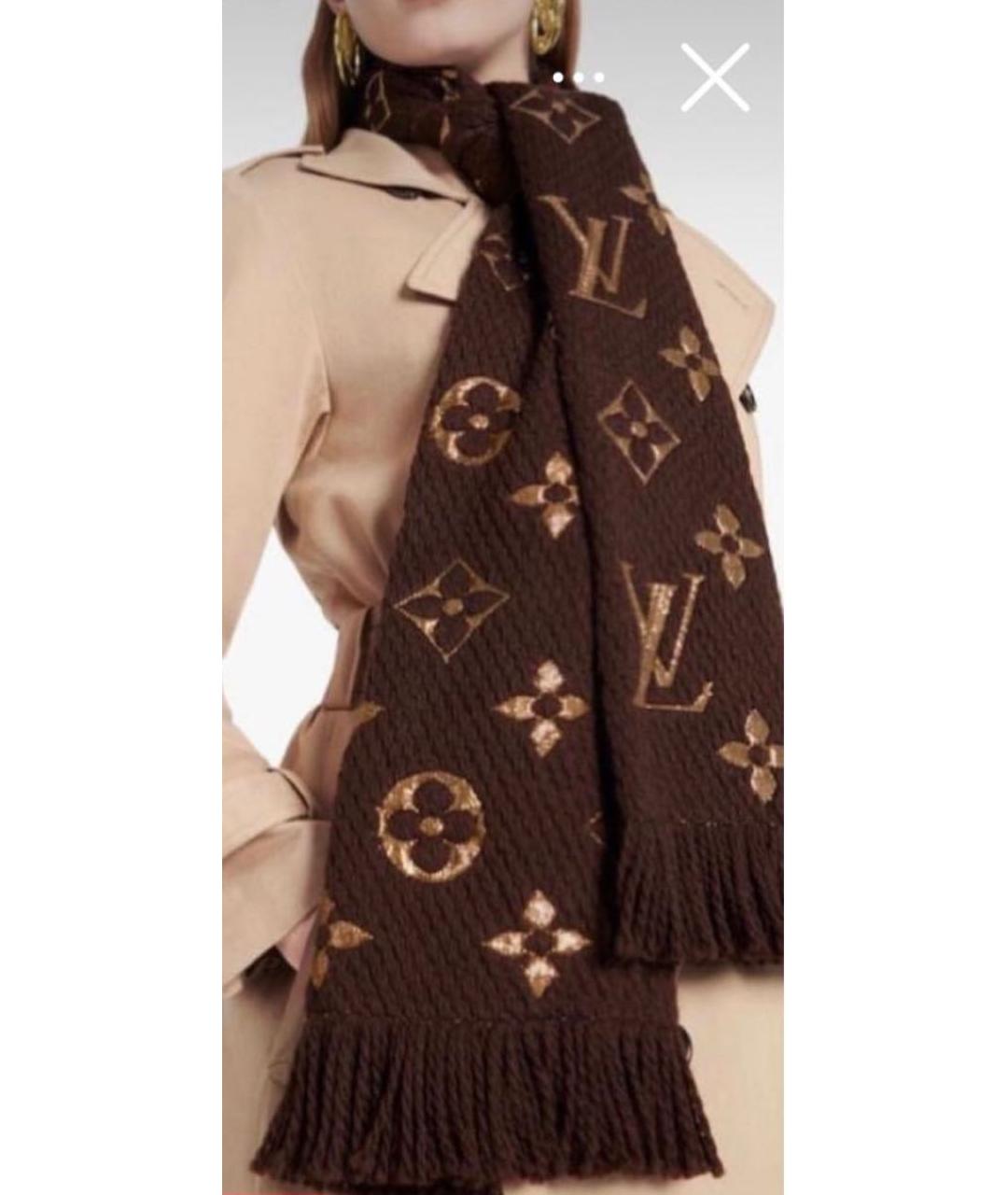 LOUIS VUITTON Коричневый шерстяной шарф, фото 4