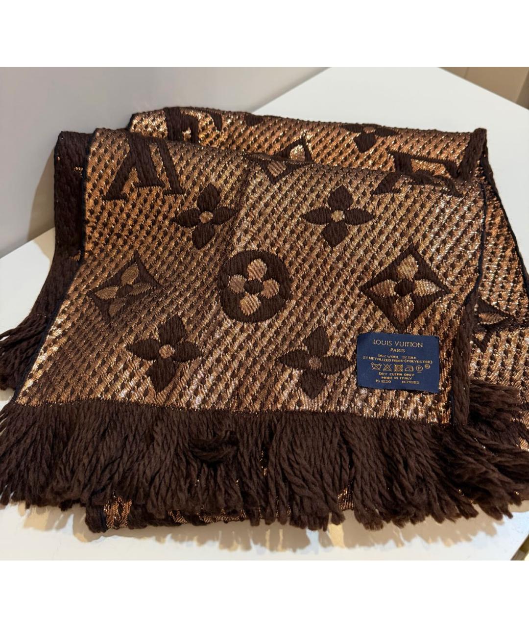 LOUIS VUITTON Коричневый шерстяной шарф, фото 2