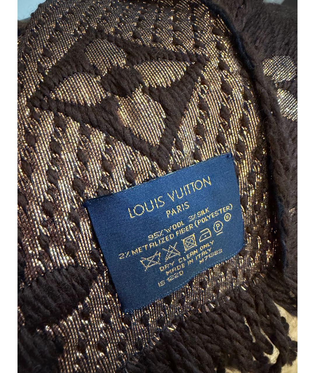 LOUIS VUITTON Коричневый шерстяной шарф, фото 3