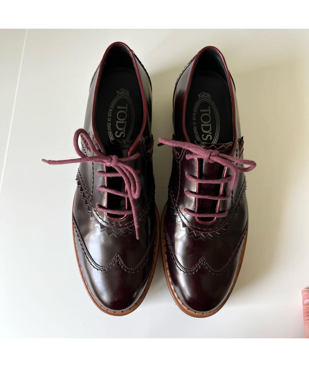 TOD'S Бордовые брогги и оксфорды из лакированной кожи, фото 8