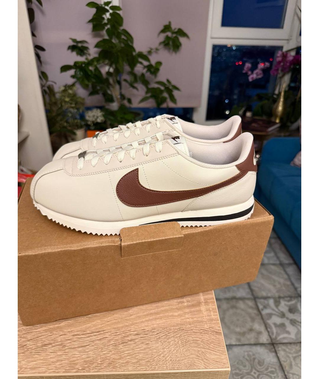 NIKE Бежевые кожаные низкие кроссовки / кеды, фото 6