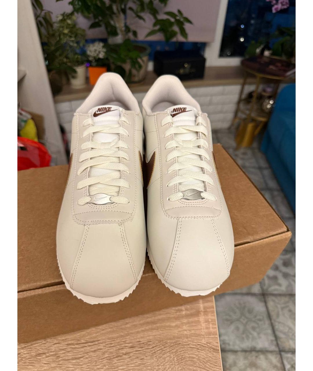NIKE Бежевые кожаные низкие кроссовки / кеды, фото 7