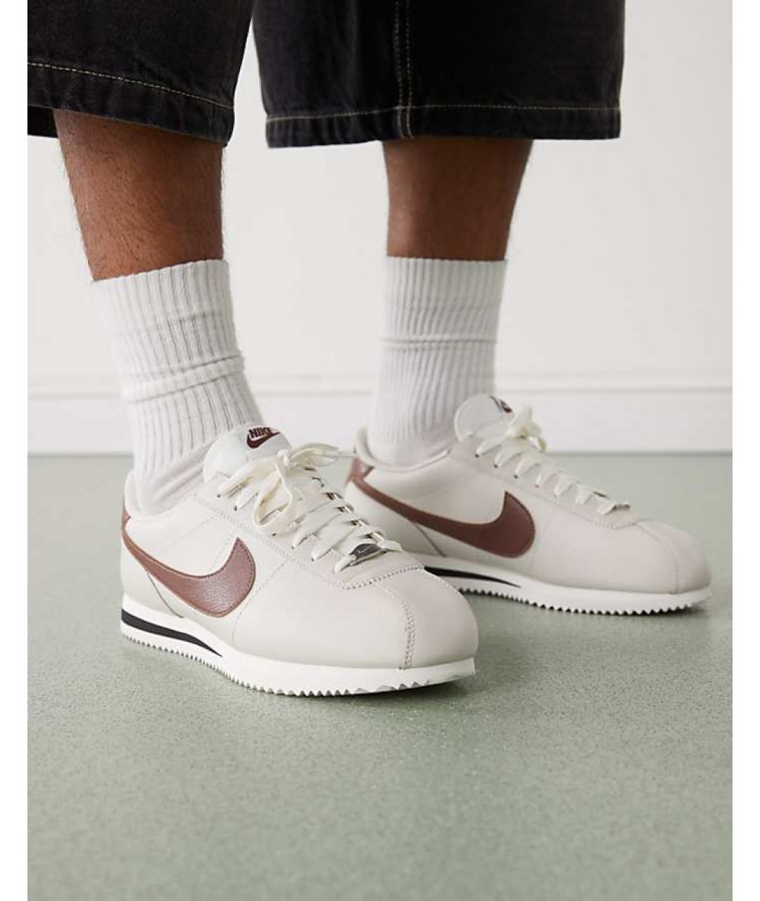 NIKE Бежевые кожаные низкие кроссовки / кеды, фото 2