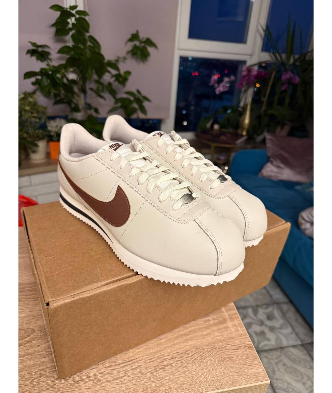NIKE Бежевые кожаные низкие кроссовки / кеды, фото 4