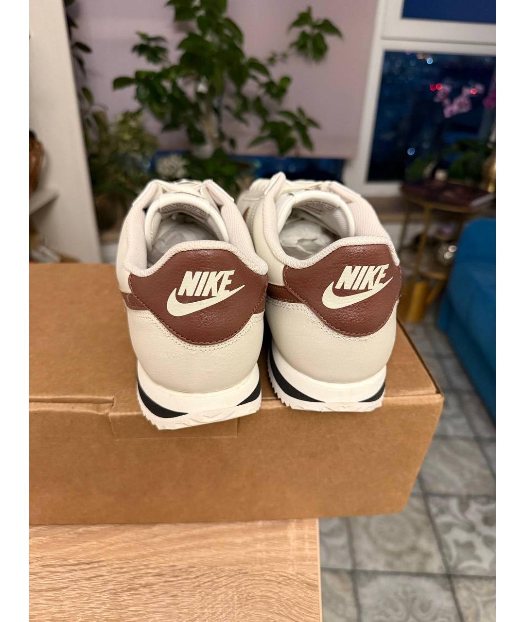 NIKE Бежевые кожаные низкие кроссовки / кеды, фото 5