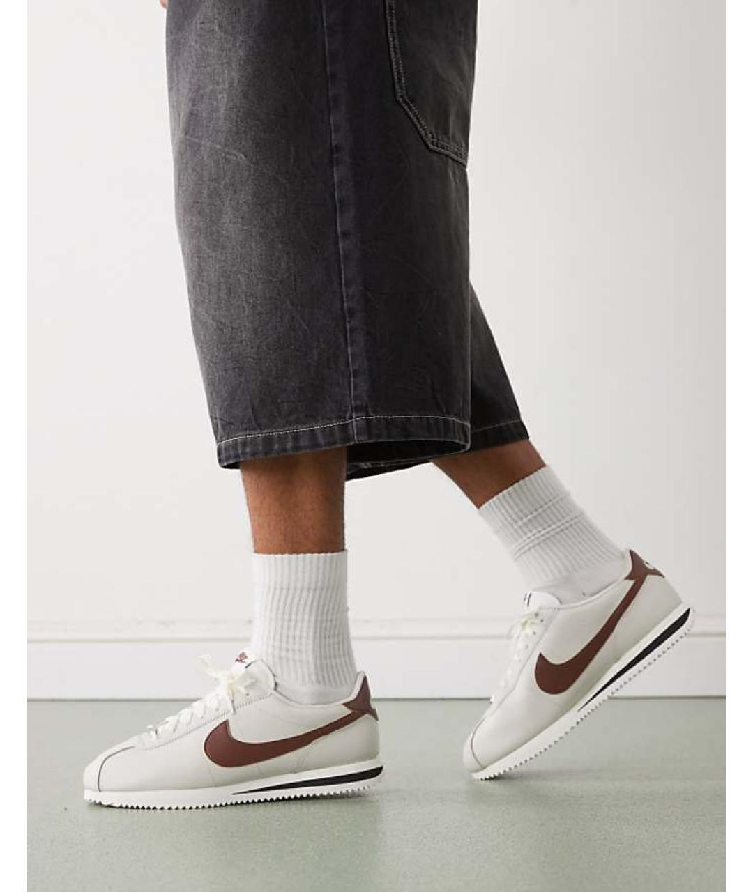 NIKE Бежевые кожаные низкие кроссовки / кеды, фото 3