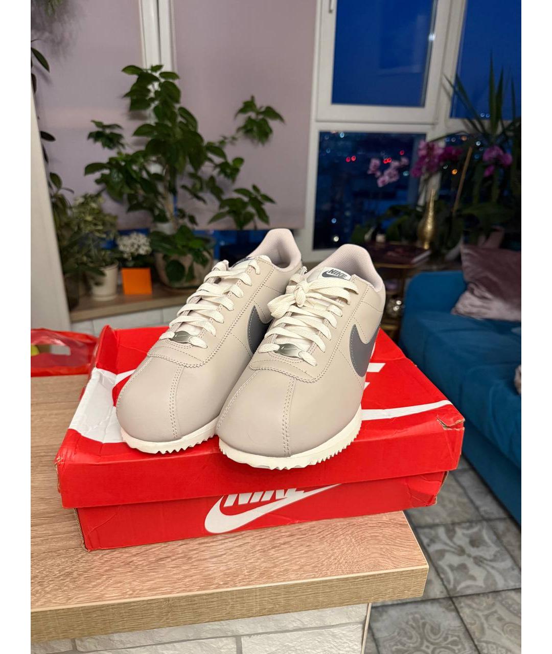 NIKE Серые кожаные низкие кроссовки / кеды, фото 3