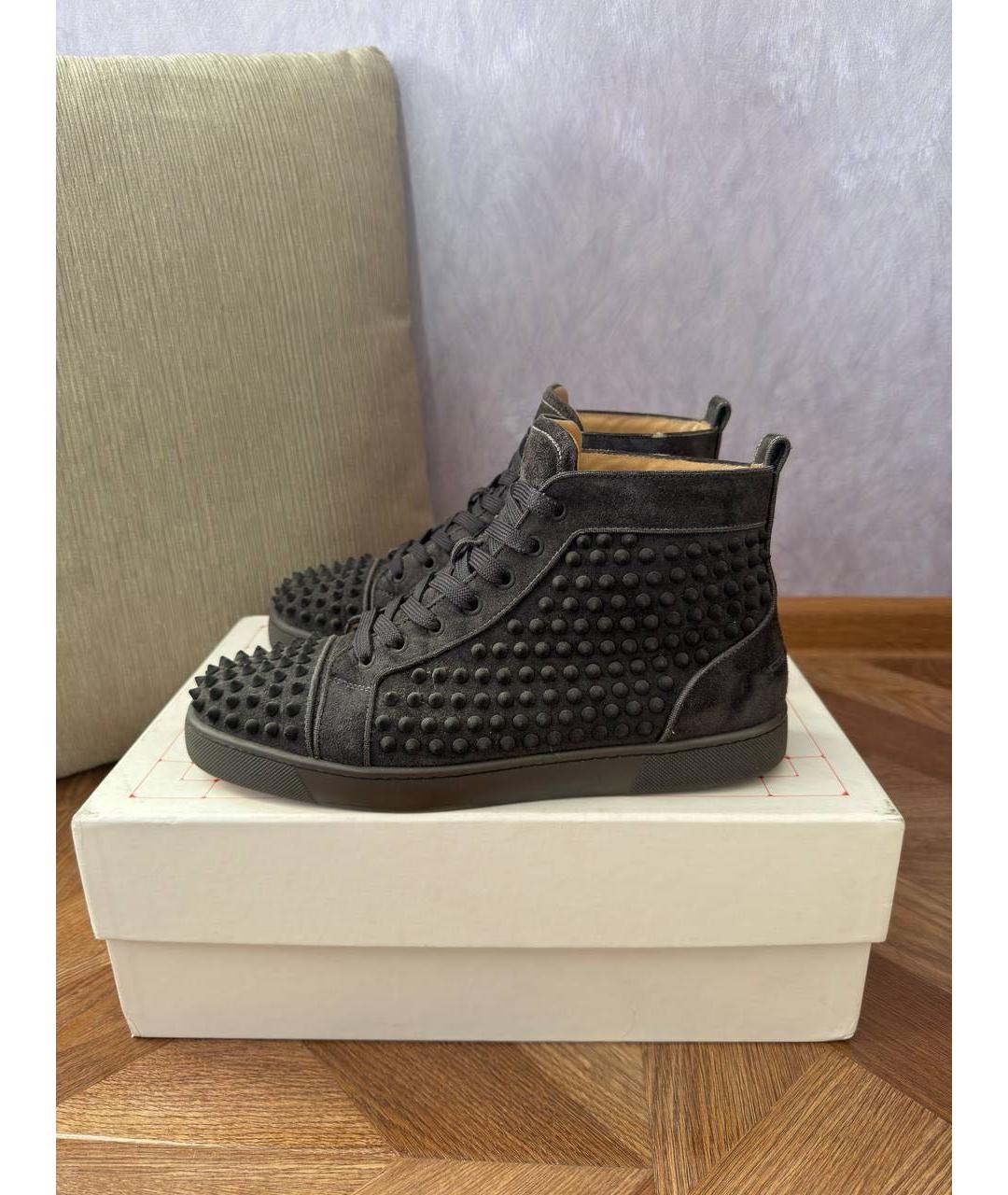 CHRISTIAN LOUBOUTIN Антрацитовые замшевые высокие кроссовки / кеды, фото 6