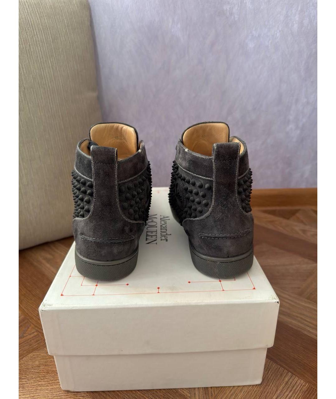 CHRISTIAN LOUBOUTIN Антрацитовые замшевые высокие кроссовки / кеды, фото 4