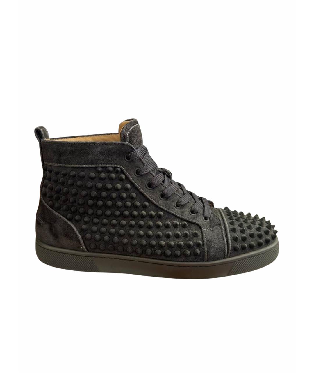 CHRISTIAN LOUBOUTIN Антрацитовые замшевые высокие кроссовки / кеды, фото 1