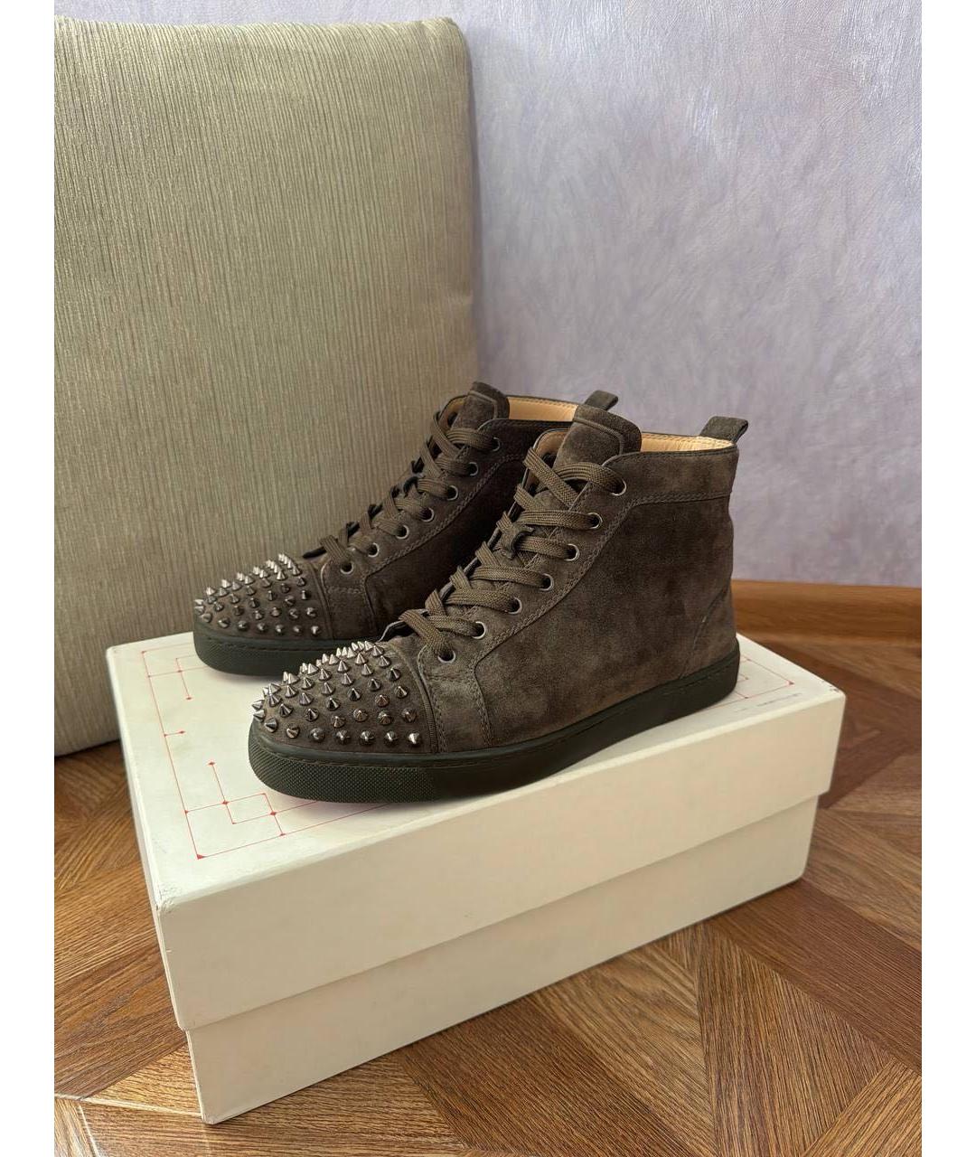 CHRISTIAN LOUBOUTIN Коричневые замшевые высокие кроссовки / кеды, фото 2