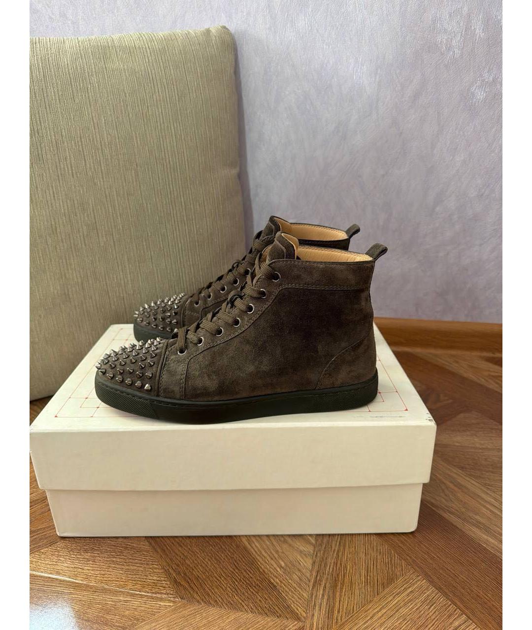 CHRISTIAN LOUBOUTIN Коричневые замшевые высокие кроссовки / кеды, фото 3