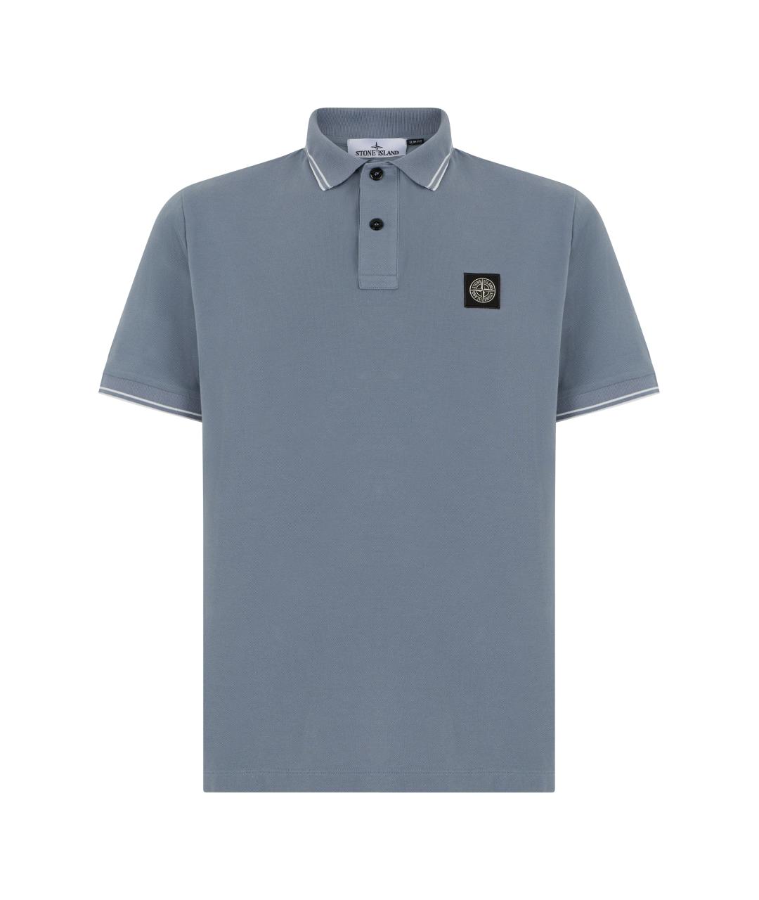 STONE ISLAND Голубое хлопковое поло с коротким рукавом, фото 1