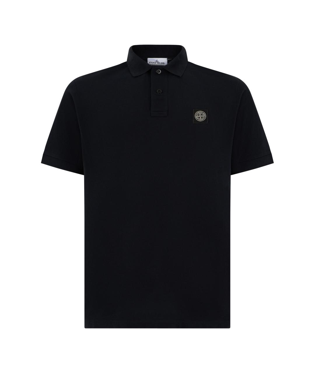 STONE ISLAND Черное хлопковое поло с коротким рукавом, фото 1