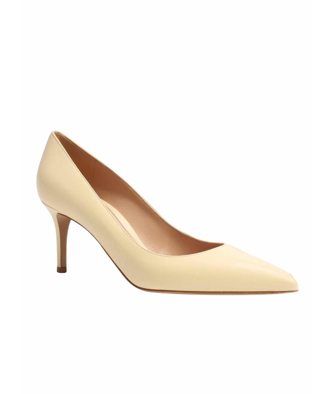 GIANVITO ROSSI Бежевые кожаные лодочки на низком каблуке, фото 1
