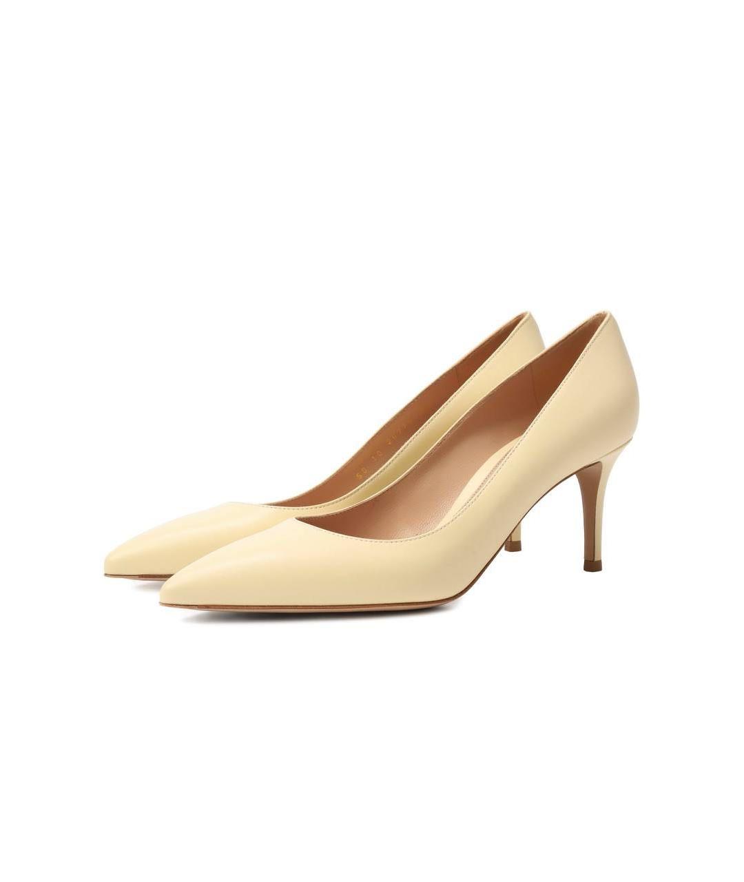 GIANVITO ROSSI Бежевые кожаные лодочки на низком каблуке, фото 9