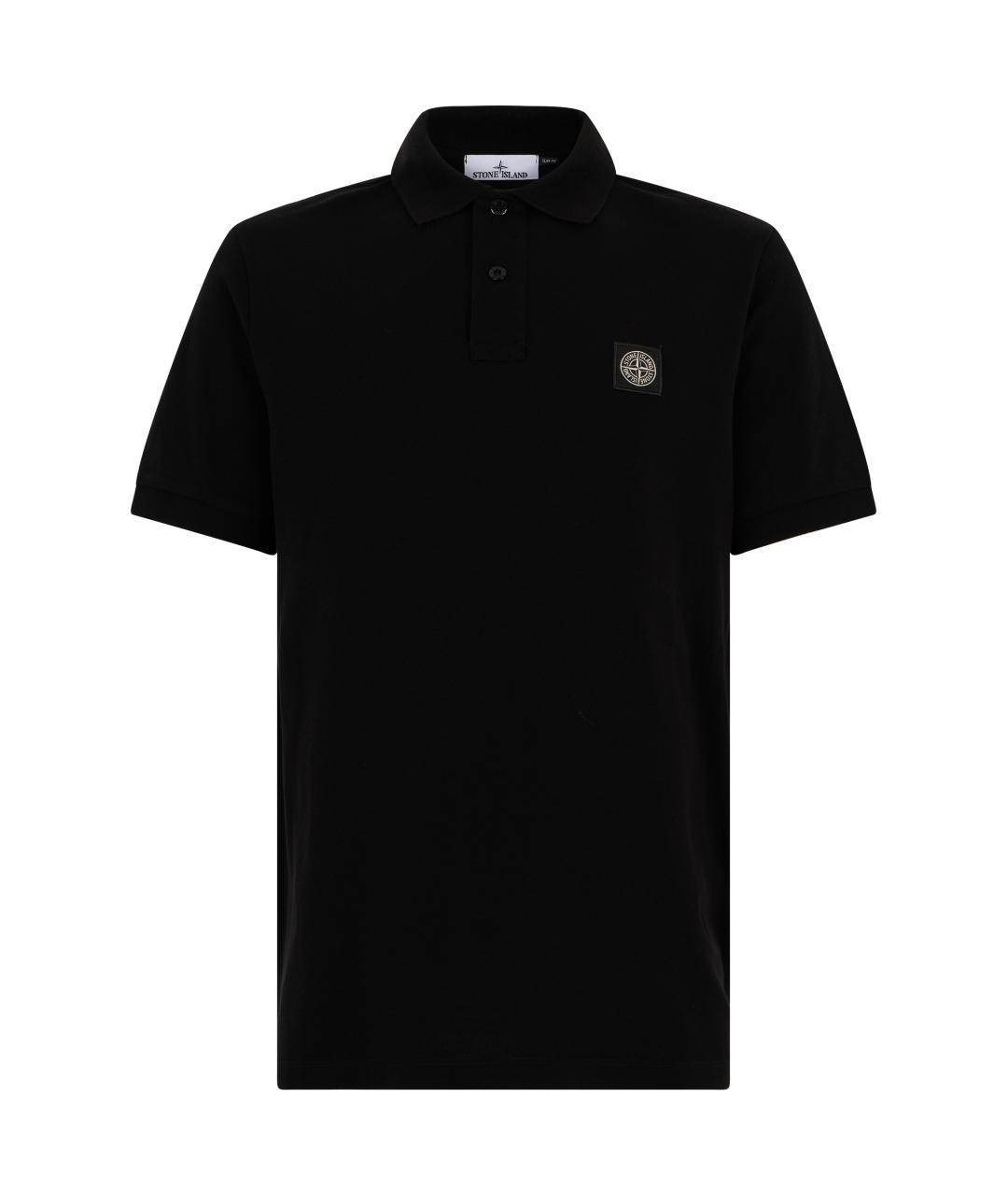 STONE ISLAND Черное хлопковое поло с коротким рукавом, фото 1