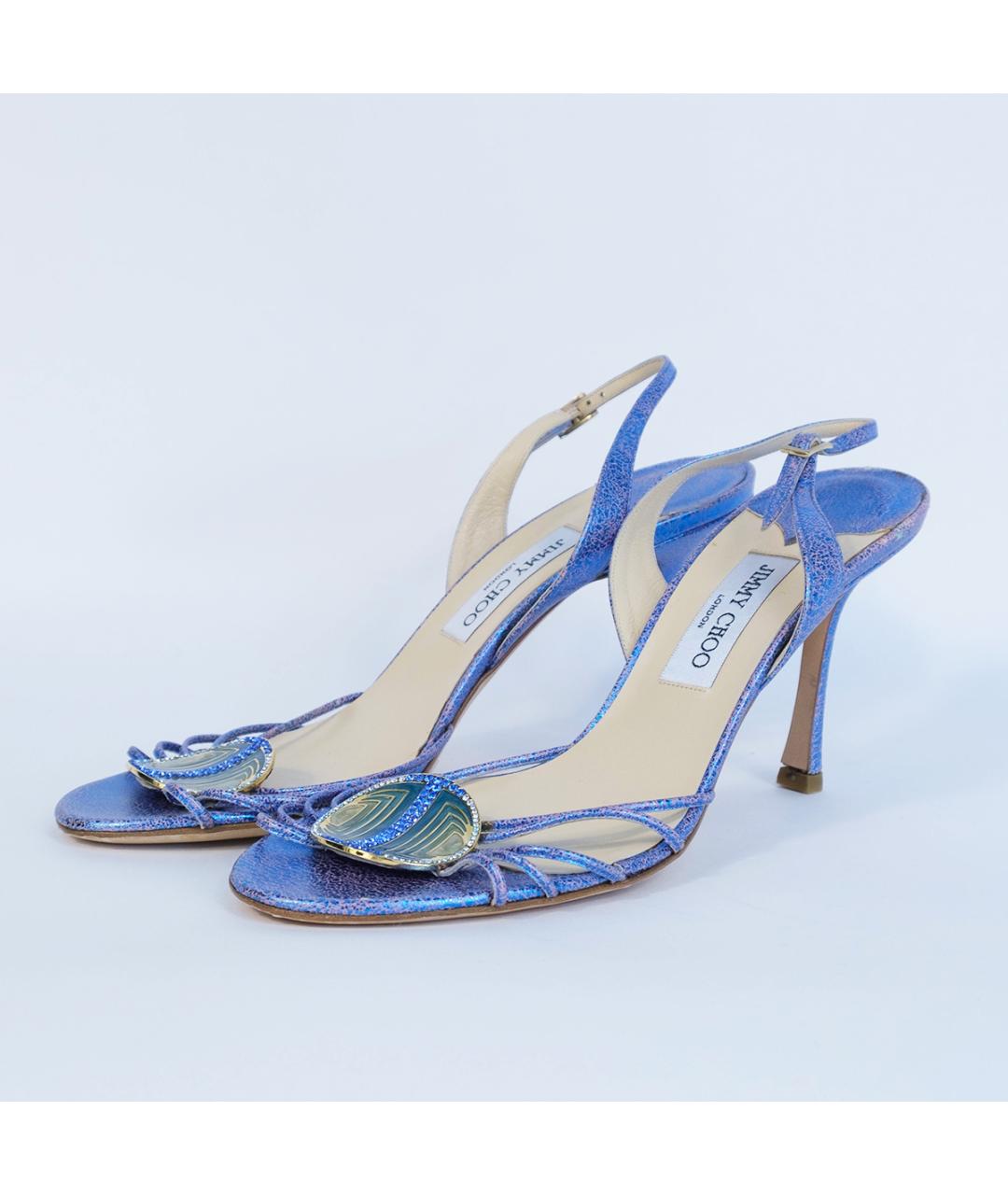 JIMMY CHOO Синие кожаные босоножки, фото 3