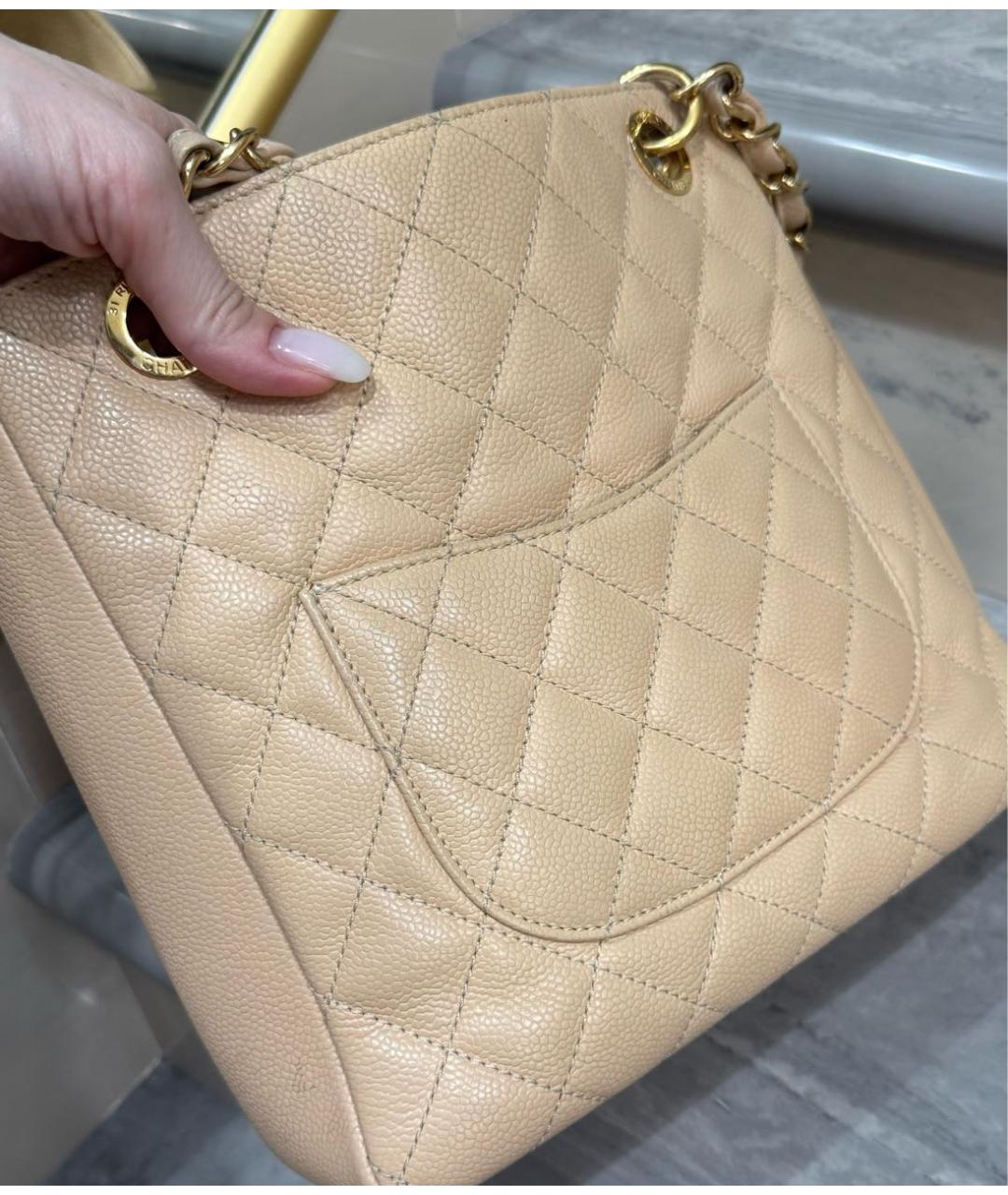 CHANEL Бежевая кожаная сумка тоут, фото 5