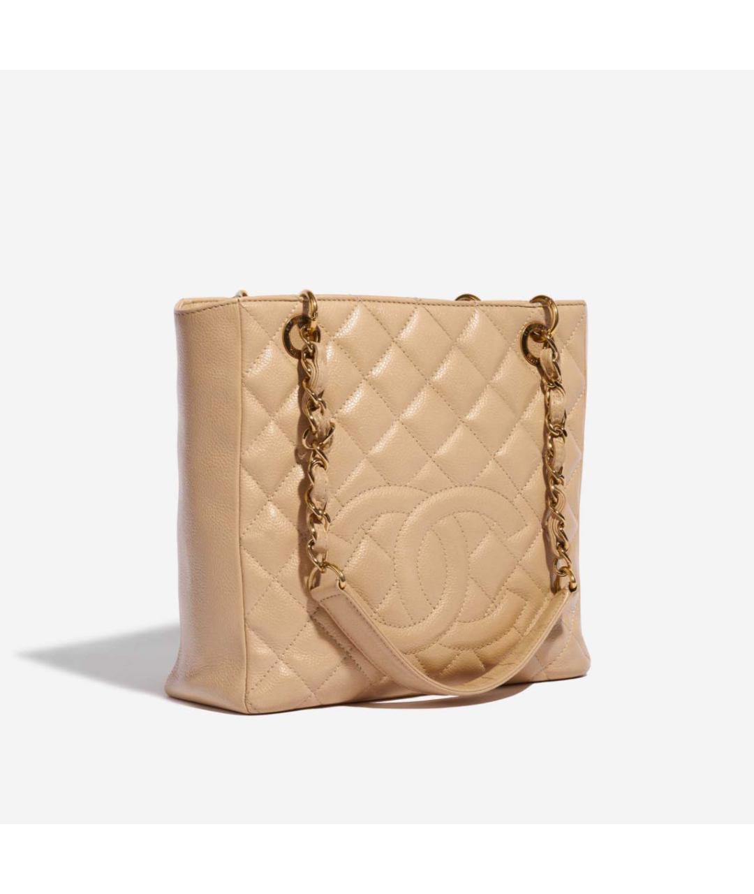 CHANEL Бежевая кожаная сумка тоут, фото 9