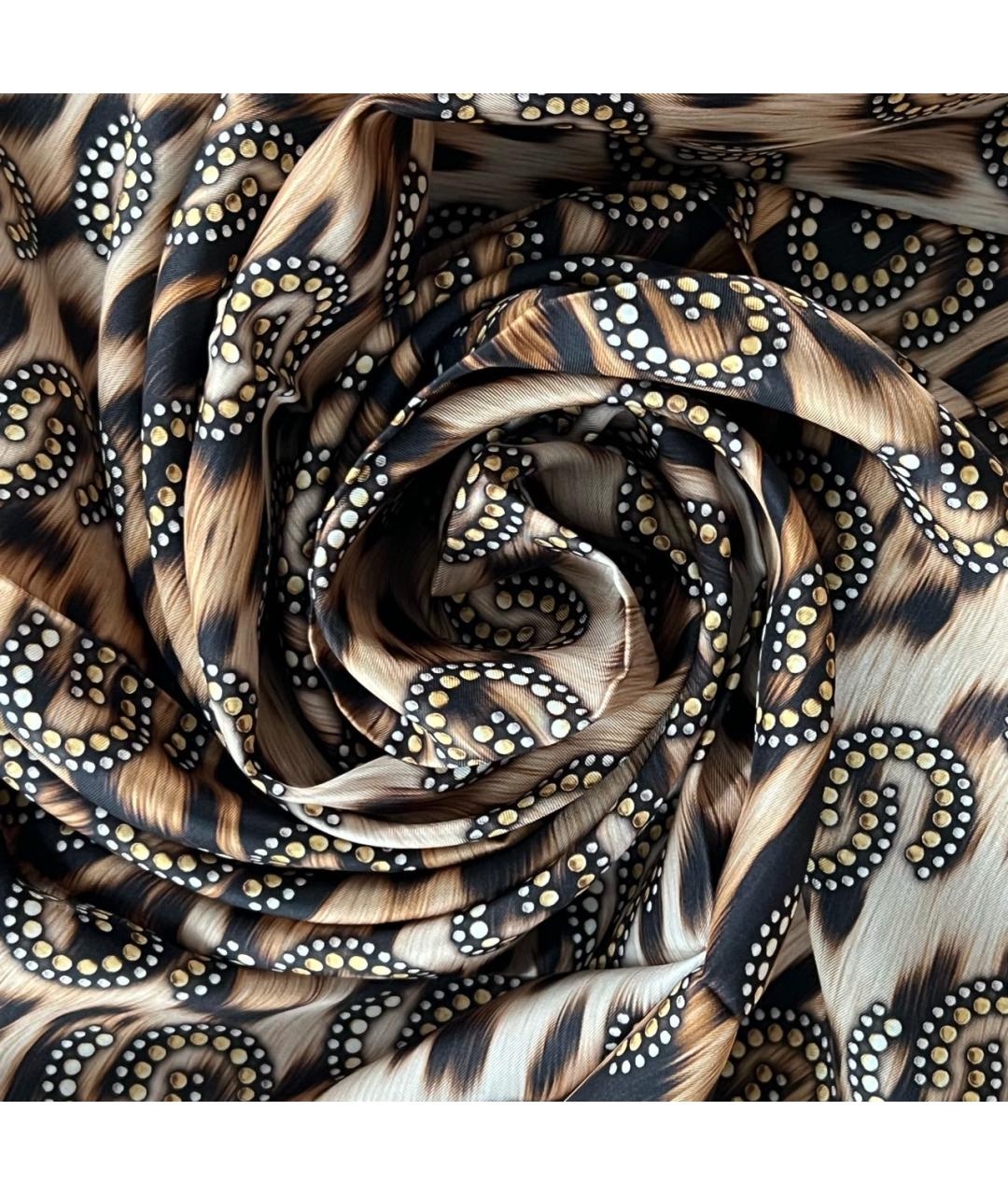 ROBERTO CAVALLI Коричневый шелковый платок, фото 2