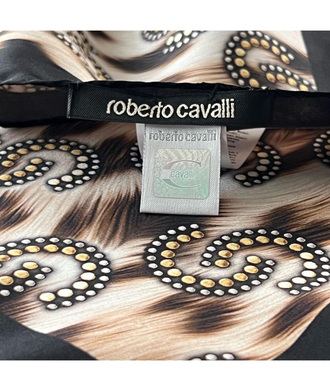 ROBERTO CAVALLI Коричневый шелковый платок, фото 6