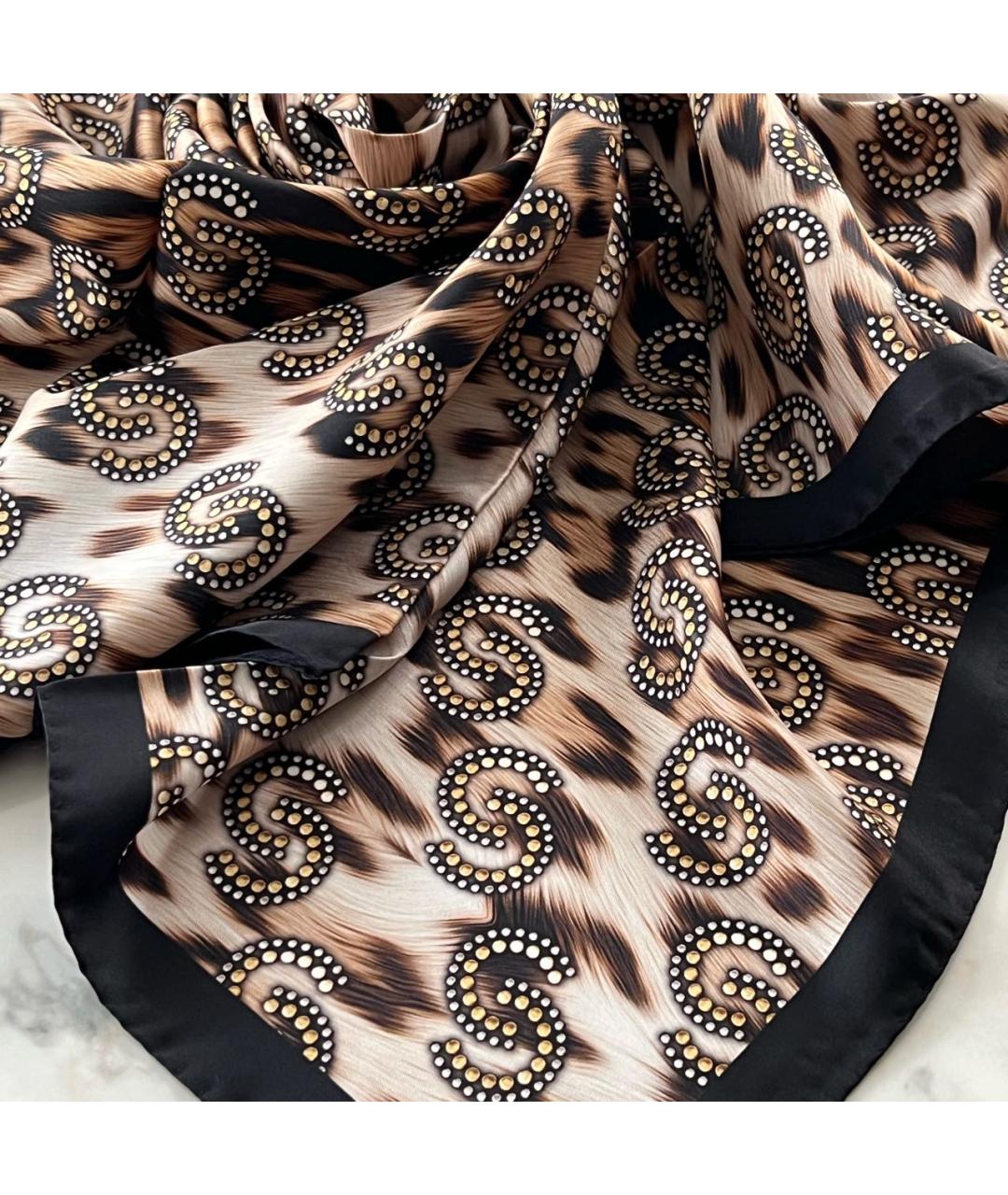 ROBERTO CAVALLI Коричневый шелковый платок, фото 3