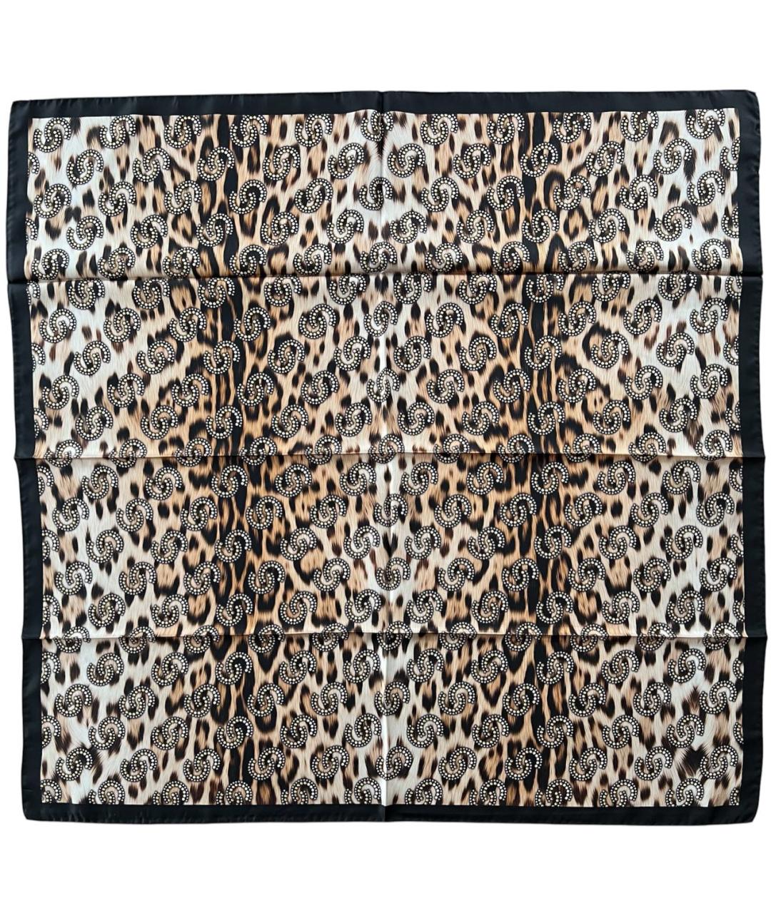 ROBERTO CAVALLI Коричневый шелковый платок, фото 1