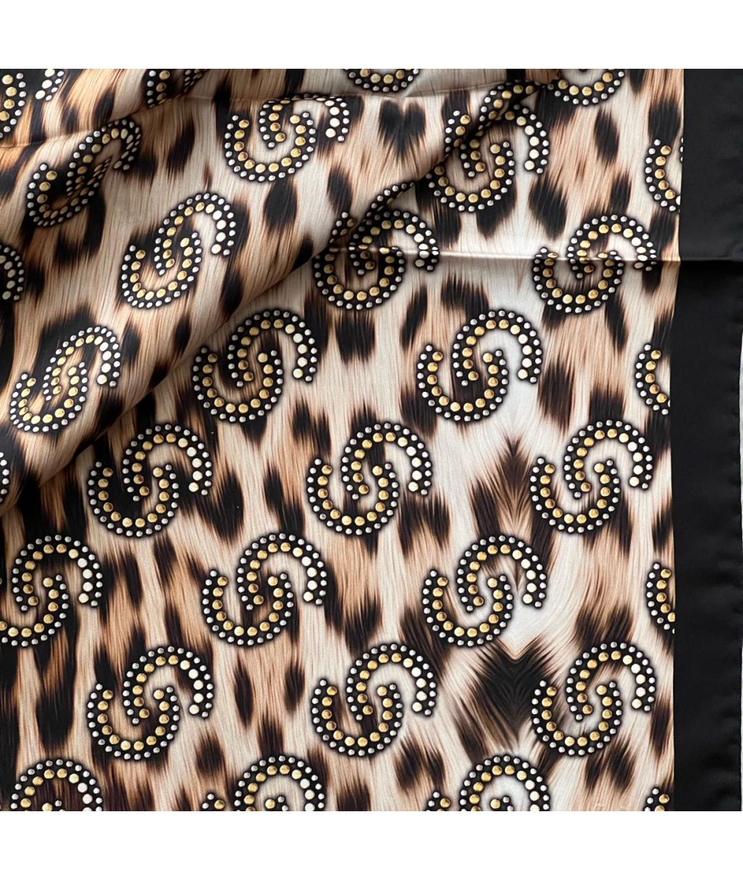 ROBERTO CAVALLI Коричневый шелковый платок, фото 5