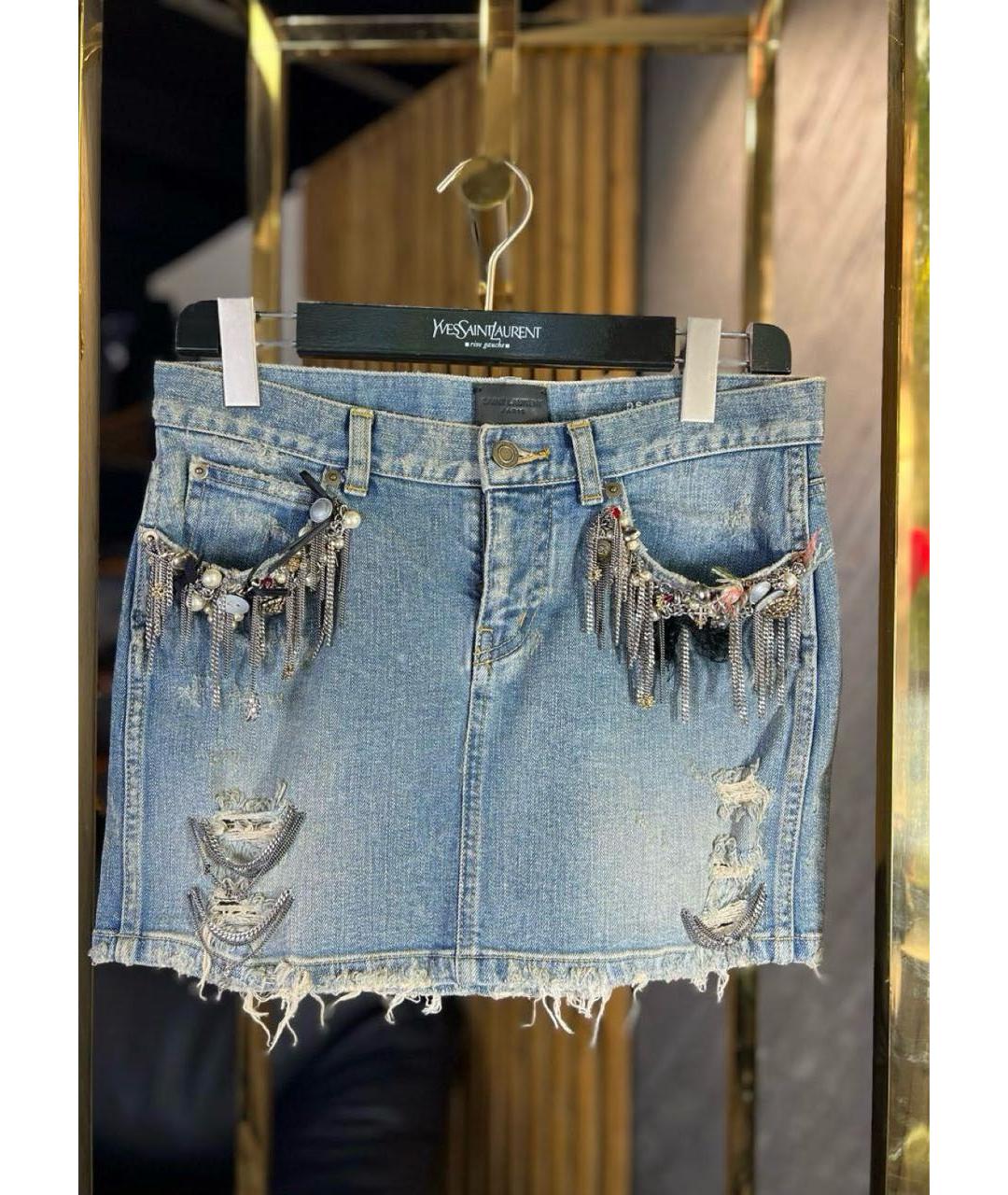 SAINT LAURENT Синяя деним юбка мини, фото 8