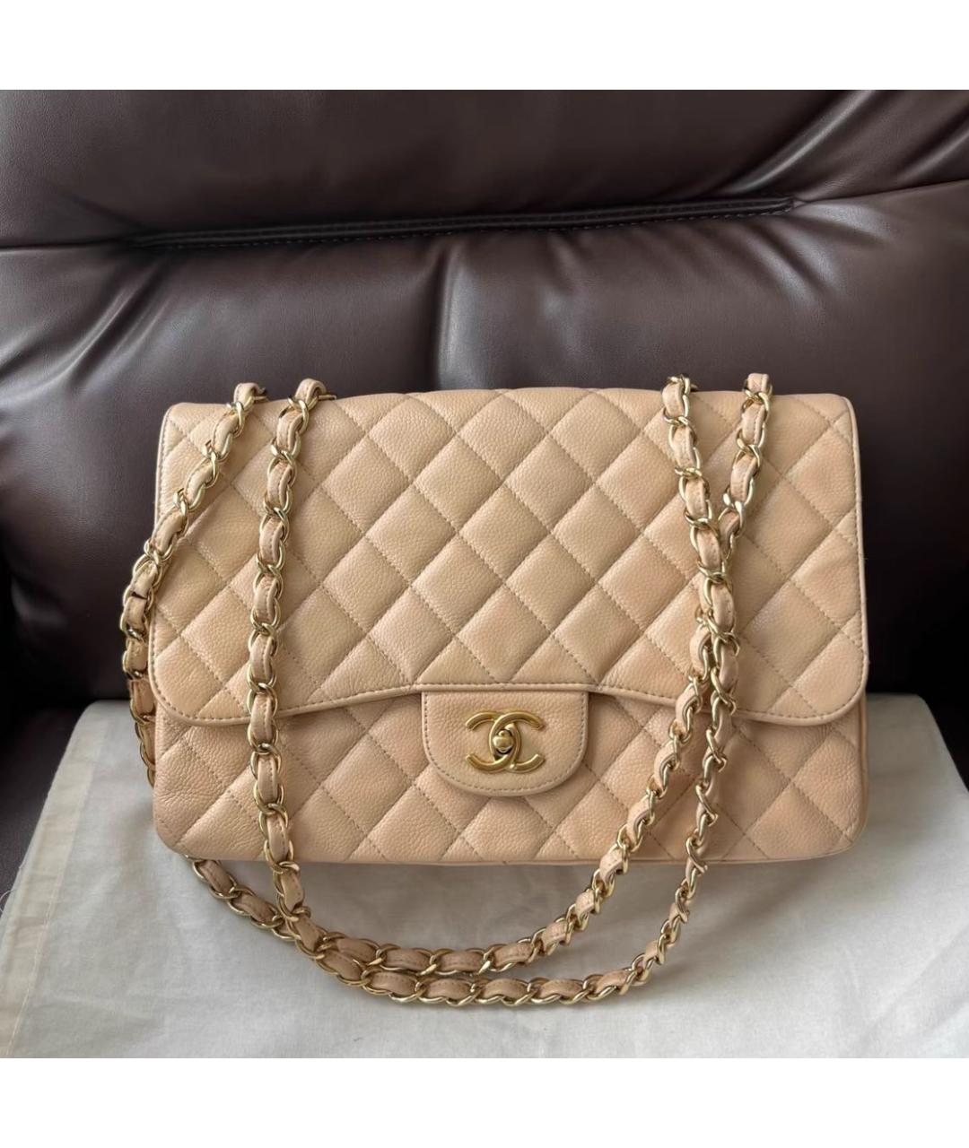 CHANEL Бежевая кожаная сумка через плечо, фото 7