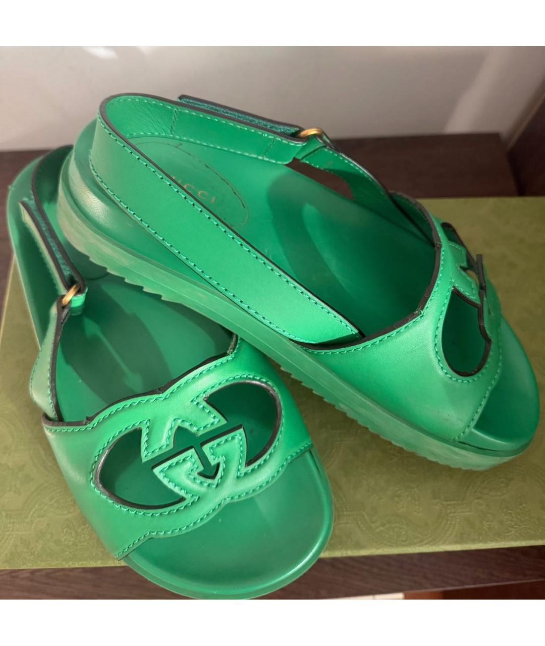 GUCCI Зеленые кожаные босоножки, фото 3