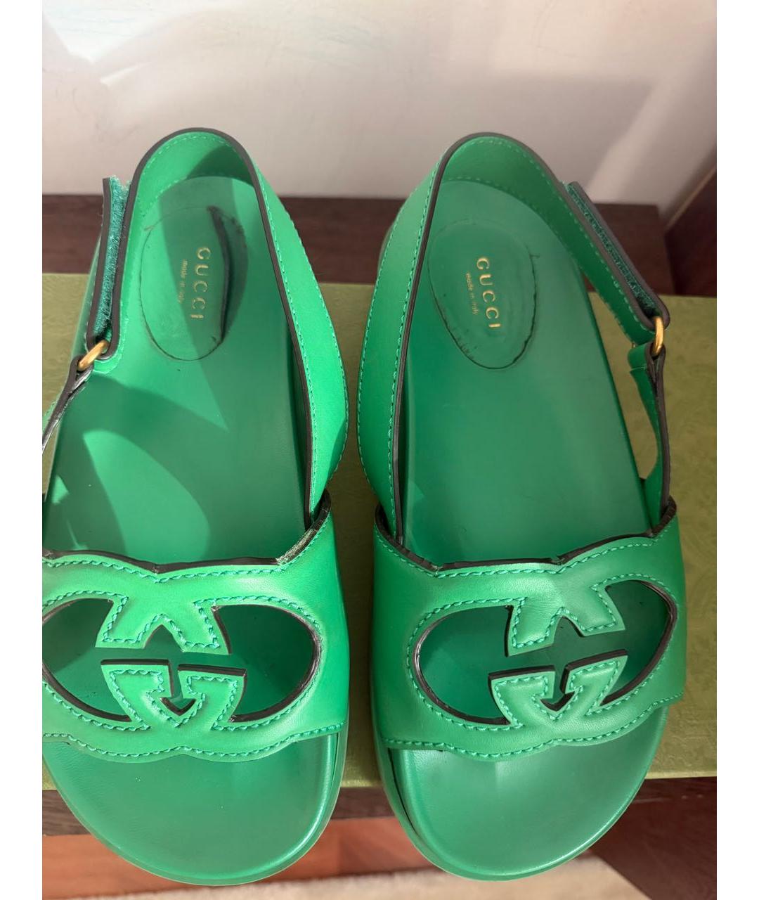 GUCCI Зеленые кожаные босоножки, фото 2