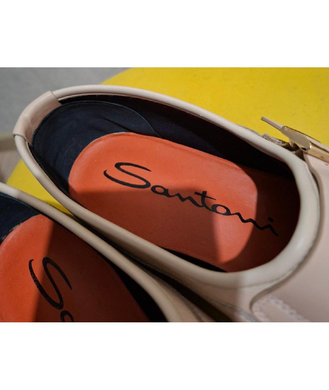 SANTONI Бежевые кожаные брогги и оксфорды, фото 7