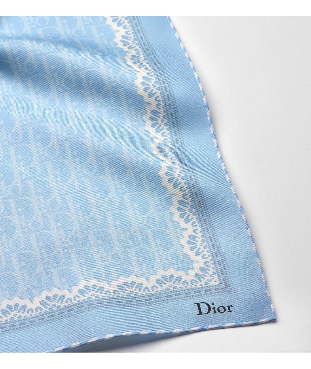 CHRISTIAN DIOR Синий шелковый шарф, фото 3