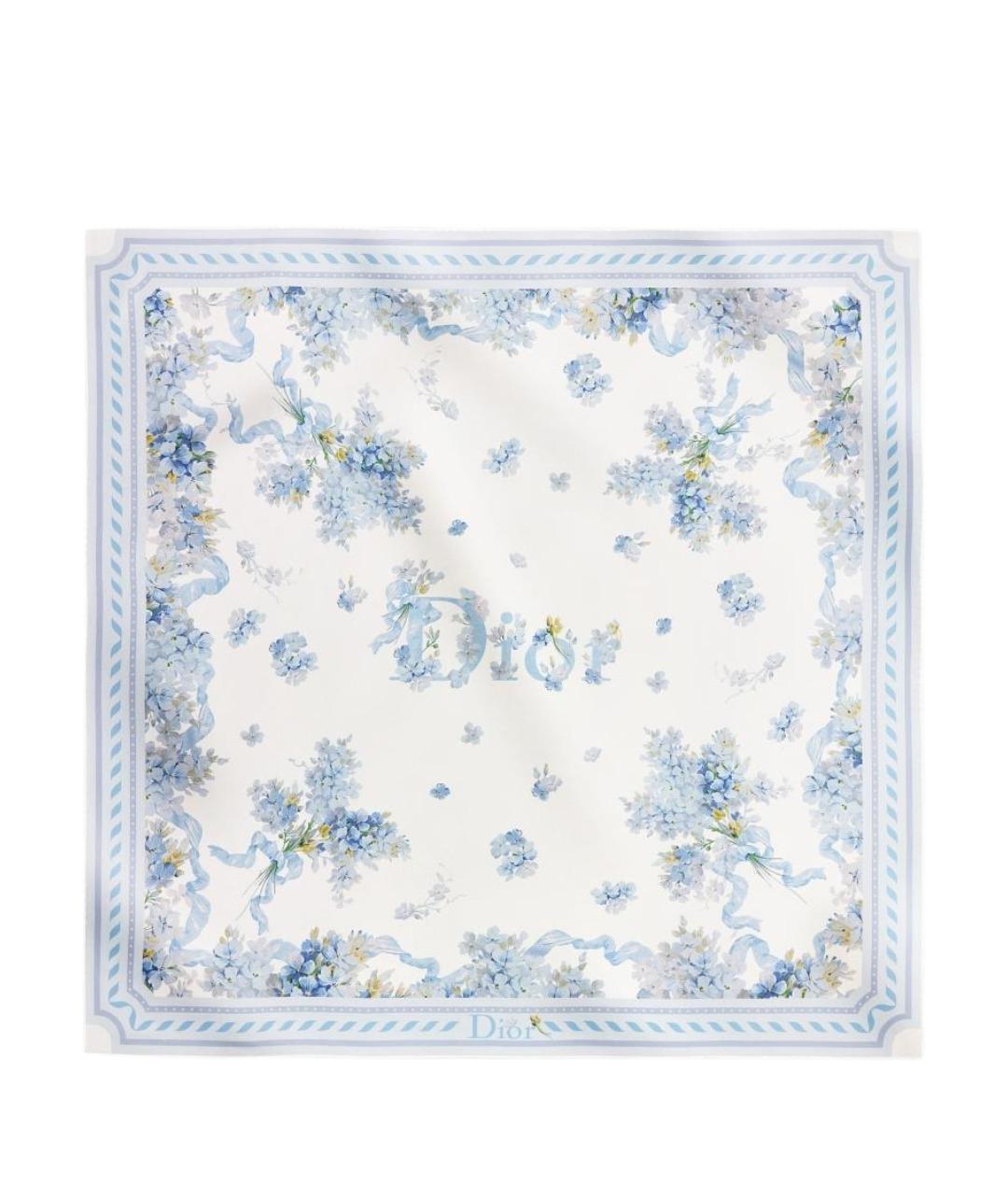 CHRISTIAN DIOR Голубой шелковый шарф, фото 1