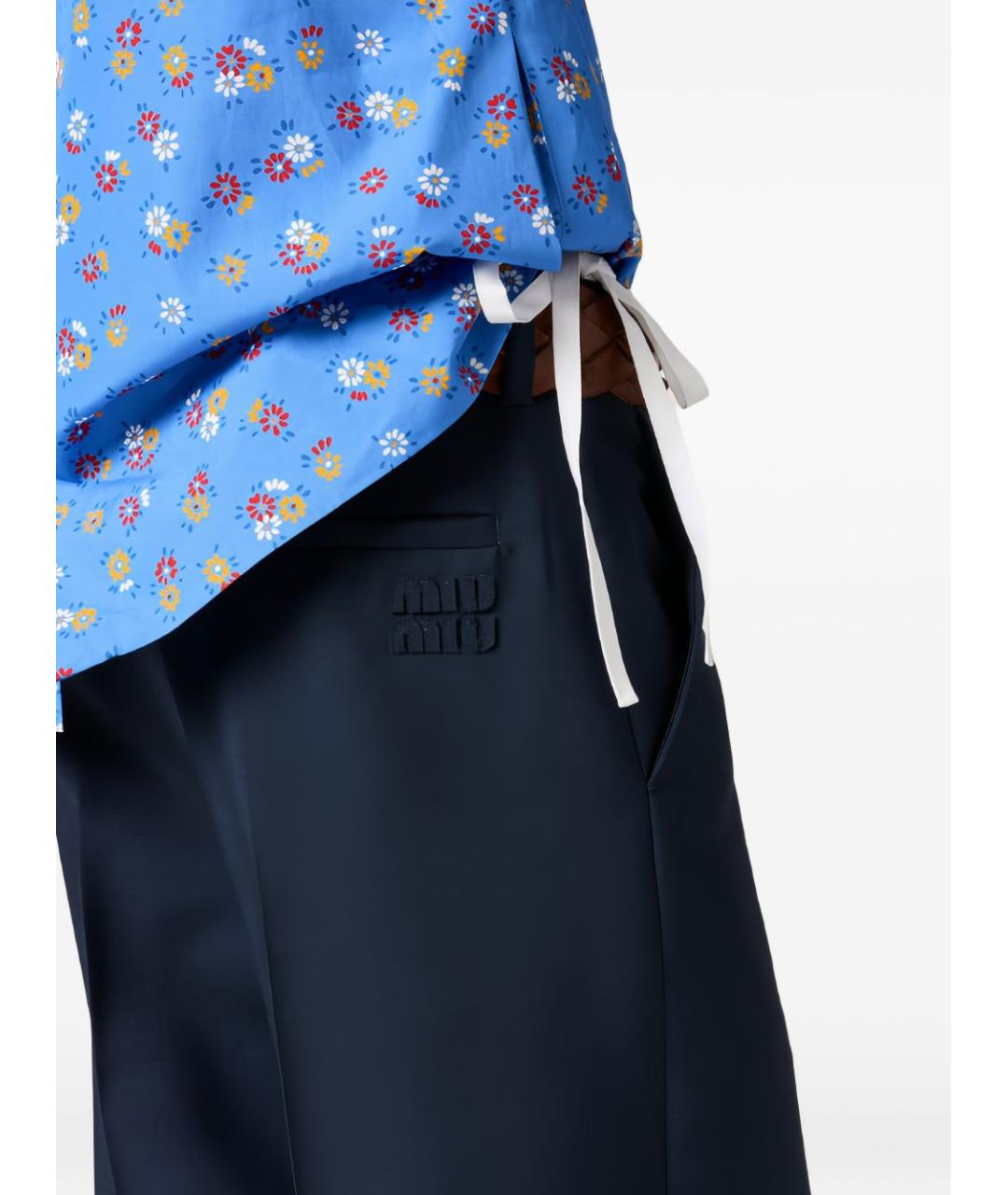 MIU MIU Синие шерстяные прямые брюки, фото 2
