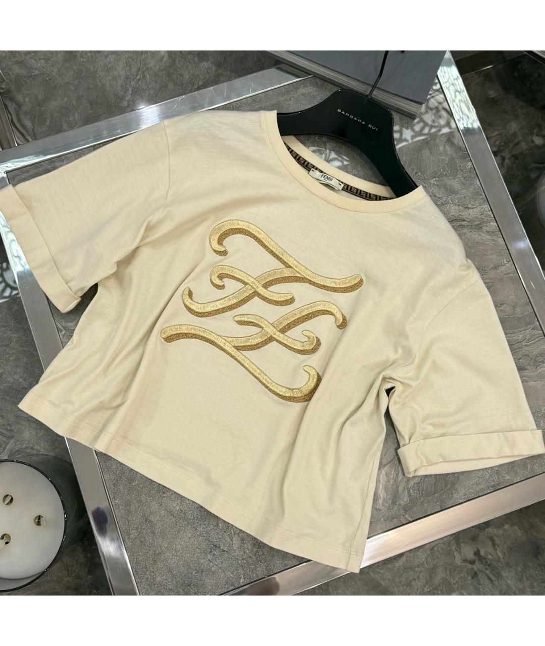 FENDI Бежевая хлопковая футболка, фото 3