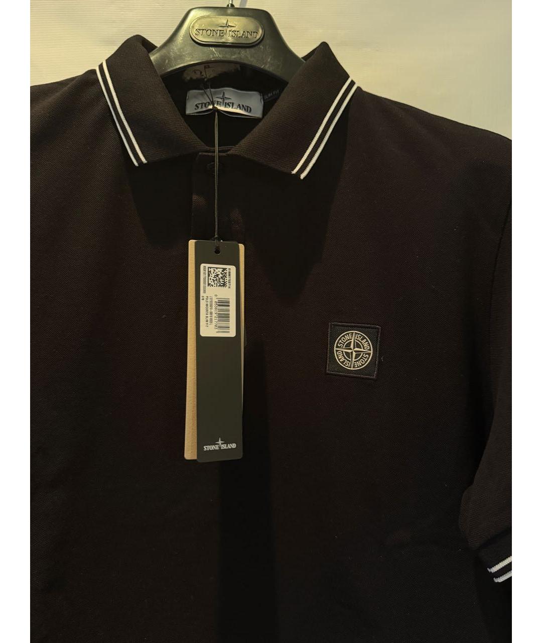 STONE ISLAND Черное хлопковое поло с коротким рукавом, фото 2