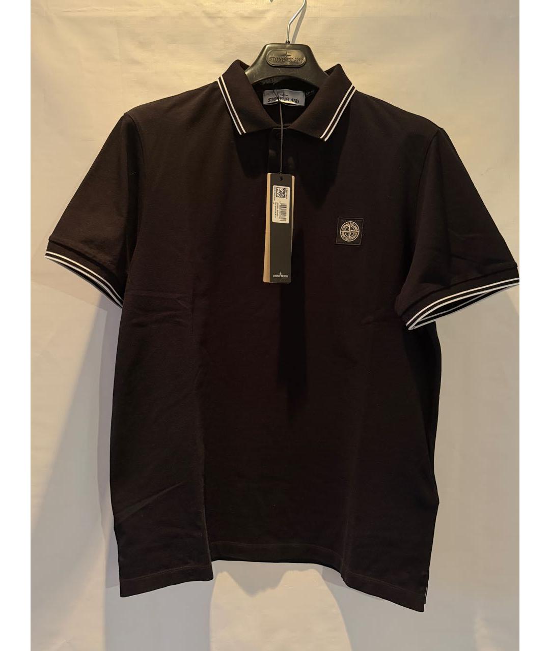 STONE ISLAND Черное хлопковое поло с коротким рукавом, фото 5
