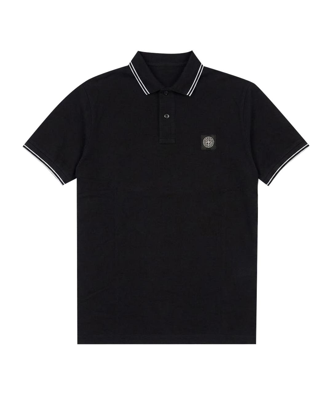 STONE ISLAND Черное хлопковое поло с коротким рукавом, фото 1