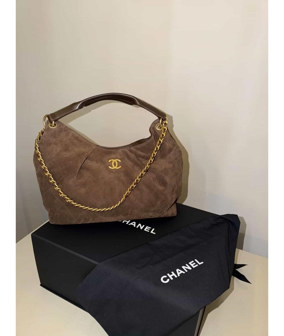 CHANEL Коричневая замшевая сумка с короткими ручками, фото 4