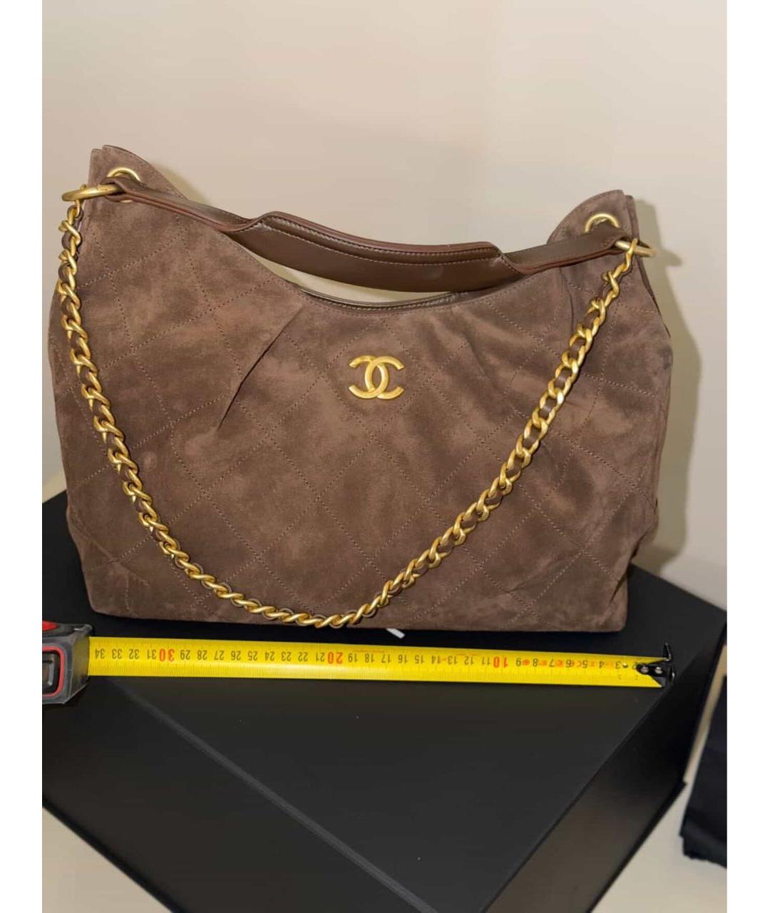 CHANEL Коричневая замшевая сумка с короткими ручками, фото 5