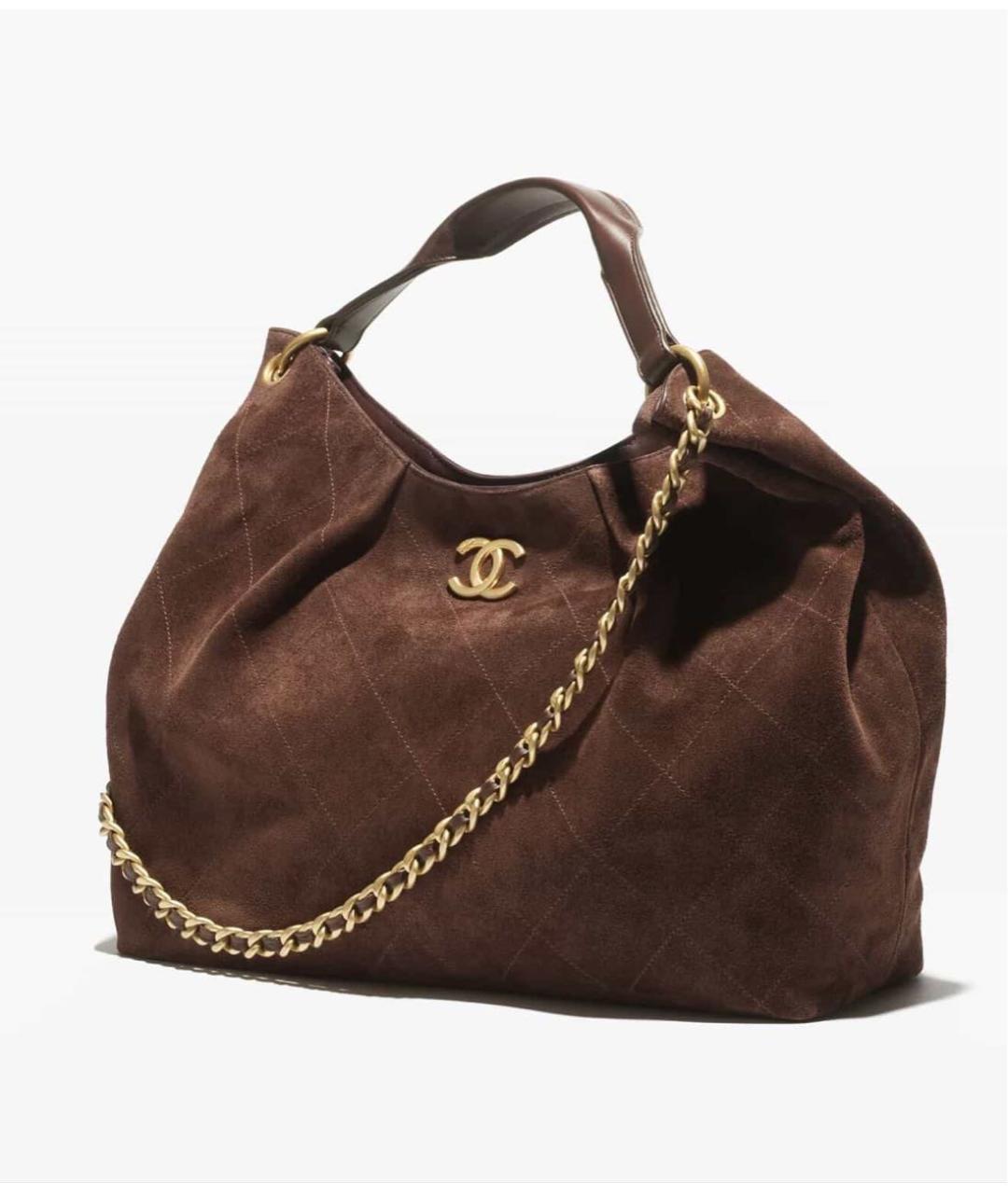 CHANEL Коричневая замшевая сумка с короткими ручками, фото 9